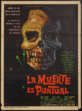 a poster of a skull dressed as death