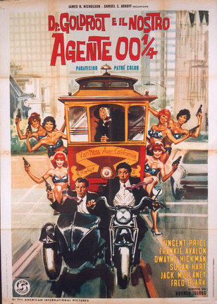a movie poster with a man driving a trolley