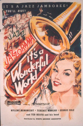 a poster of a woman and a trumpet
