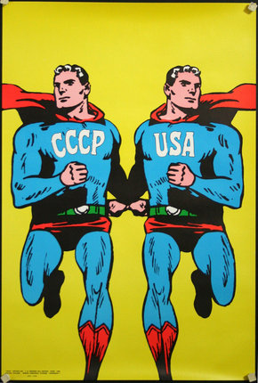 a poster of two men wearing superhero clothing