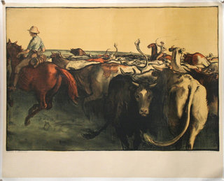 a painting of a herd of cattle