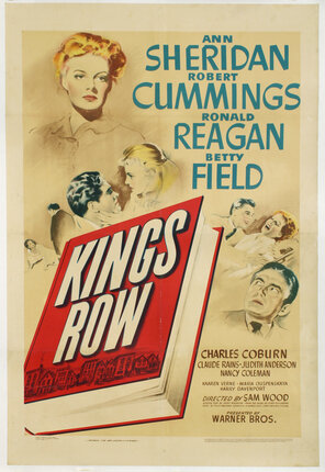 a movie poster with an illustration of the book 'king row' with the film characters around it