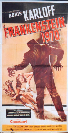 a poster of a monster and a woman