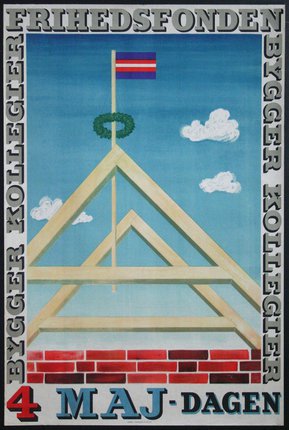 a poster with a flag on top of a triangular structure