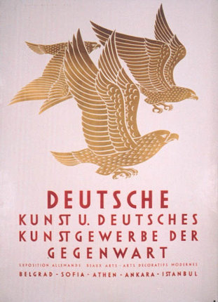 a poster with a gold eagle
