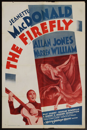 movie poster with man play a guitar an a woman dancing and text in the shape of an arch