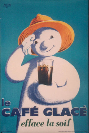 a snowman holding a glass of coffee