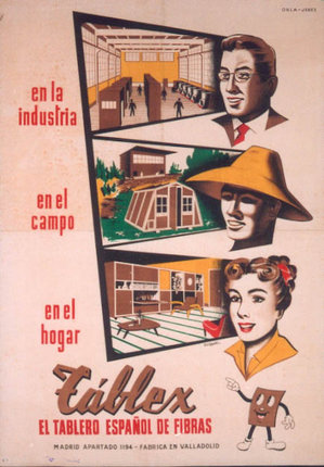 a poster with people and buildings