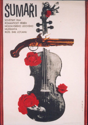 a poster with a violin and roses