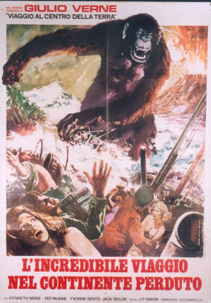 a poster of a giant gorilla attacking a group of people
