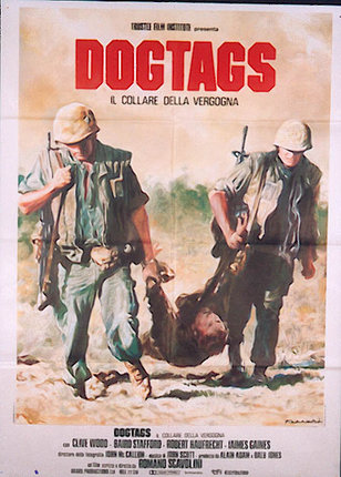 a poster of soldiers carrying a man