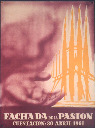 a poster with a hand holding a tower