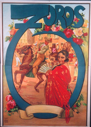 a poster with a couple of people on a horse