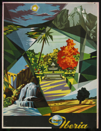 a poster of a park and waterfall
