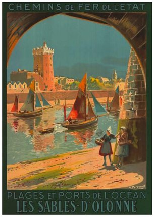 a poster of a city with boats