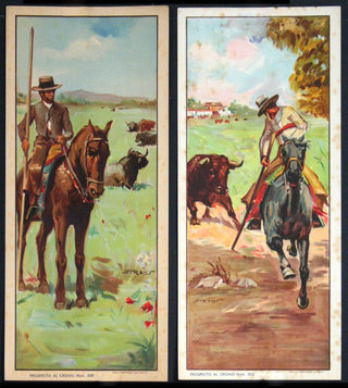 two posters of a man riding a horse