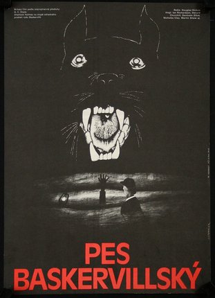 a poster of a cat with a man in the background