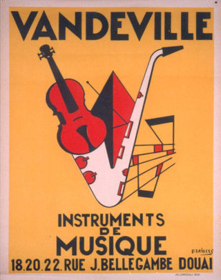 a yellow poster with a violin and a saxophone