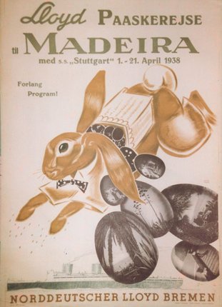 a poster with a rabbit and eggs