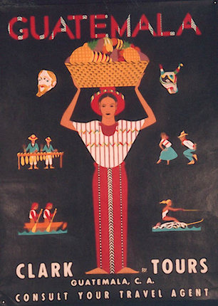 a poster with a woman carrying a basket of food