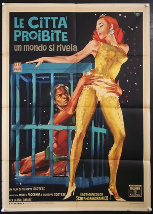 a poster of a man and woman in a cage