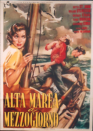 a movie poster of a man on a boat with a woman on it