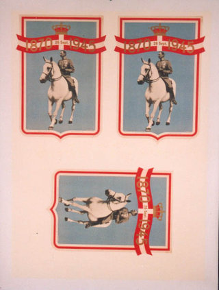 a few posters of a man riding a horse