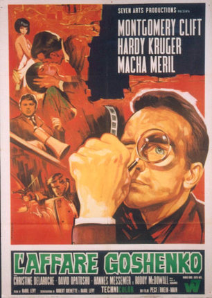 a movie poster of a man looking through a magnifying glass