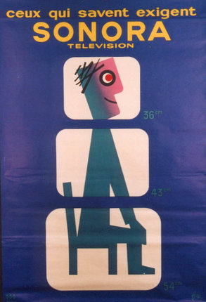 a poster with a cartoon of a man sitting on a chair
