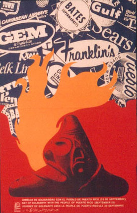 a red and orange poster with text