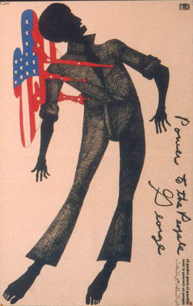 a drawing of a man holding a flag