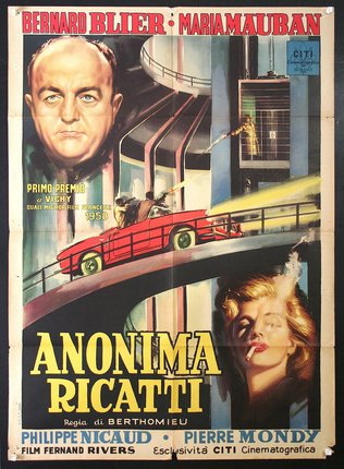 a movie poster with a man in a red car