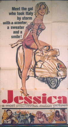 a poster of a woman on a scooter