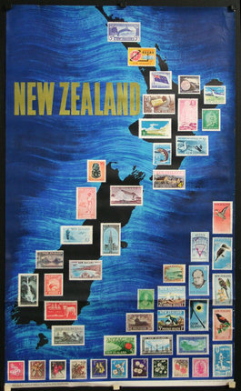 a poster with postage stamps
