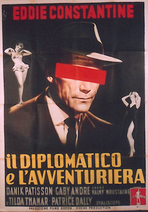 a poster of a man with a red tape over his eyes