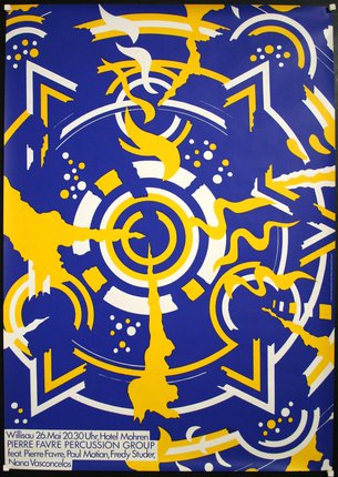 a blue and yellow art piece