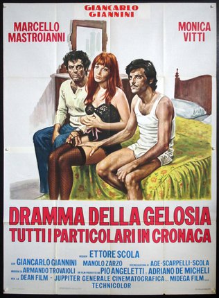 a movie poster of a man and a woman sitting on a bed
