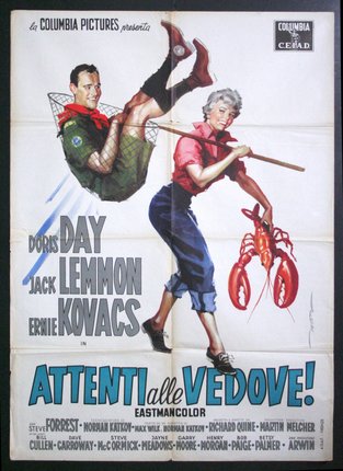 a movie poster of a man and a woman holding a lobster
