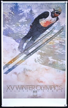 a poster of a skier jumping
