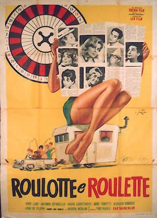 a poster of a woman holding a wheel of fortune