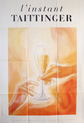 a poster with hands holding a glass of champagne