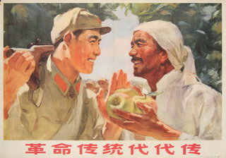 a man holding an apple and another man holding an apple
