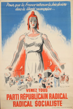 a poster of a woman with a red hat