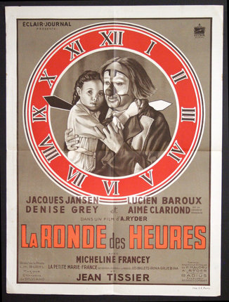 a movie poster with a clock and a child