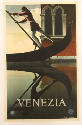 a poster of a man on a gondola