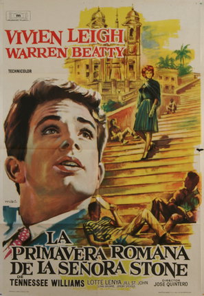 a movie poster with a man and a woman on the stairs