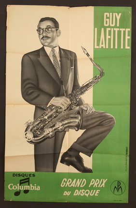 a poster of a man holding a saxophone