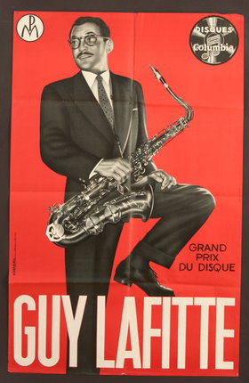 a poster of a man holding a saxophone