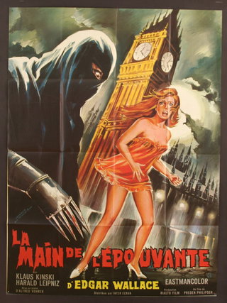 a poster of a woman walking away from a clock tower
