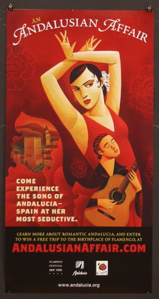 a poster with a woman and a man playing a guitar